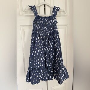 Hanna Andersson Navy Blue Smocked Twirl  Sundress with White Dot Print